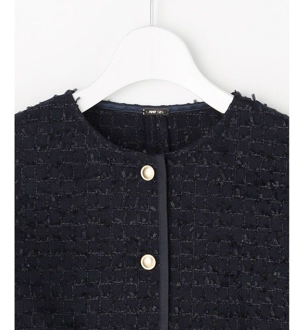 ANY SIS「リボンヤーンライトツイード ジャケット」|ノーカラージャケット|