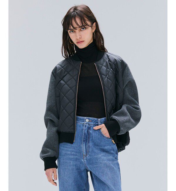 BEIGE,「【GISELe 10月号掲載】DOVER / 異素材ウールキルティングブルゾン」|ブルゾン・スタジャン|Black &times; Charcoal