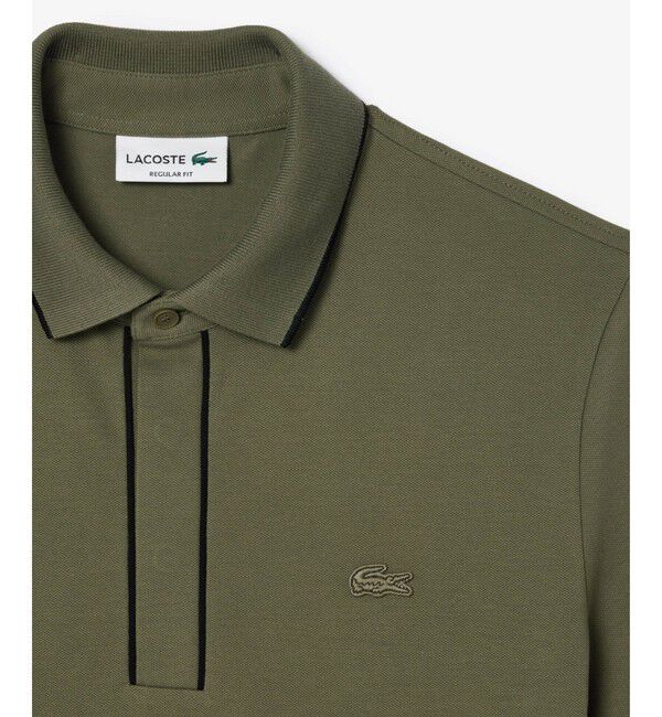 LACOSTE「オーガニックコットン ストレッチ鹿の子 配色パイピング比翼ポロシャツ」|ポロシャツ|