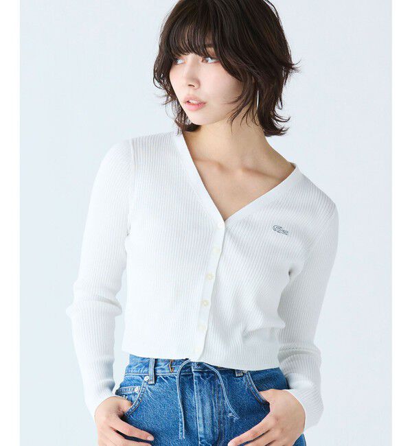 LACOSTE「UVカット クールマックスリブニットカーディガン」|カーディガン|ホワイト