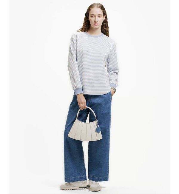 LACOSTE「ラウンドヘム 配色リブカラー ワッフルボーダーロングスリーブTシャツ」|Tシャツ・カットソー|