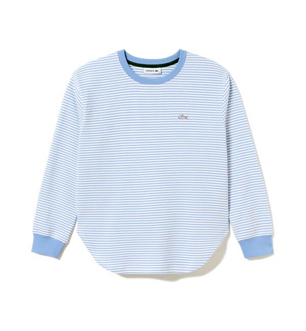 LACOSTE「ラウンドヘム 配色リブカラー ワッフルボーダーロングスリーブTシャツ」|Tシャツ・カットソー|