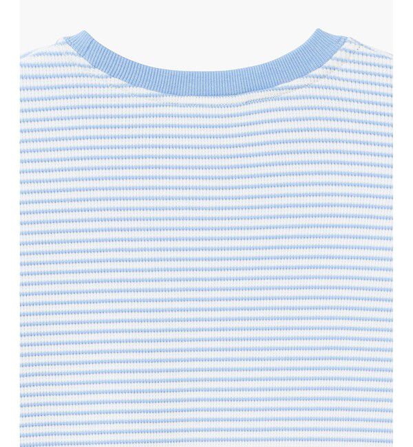 LACOSTE「ラウンドヘム 配色リブカラー ワッフルボーダーロングスリーブTシャツ」|Tシャツ・カットソー|