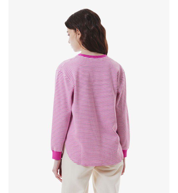 LACOSTE「ラウンドヘム 配色リブカラー ワッフルボーダーロングスリーブTシャツ」|Tシャツ・カットソー|