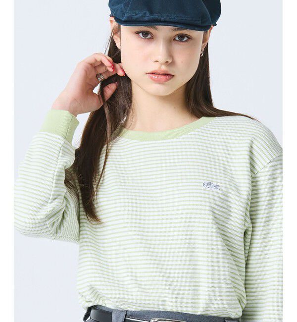 LACOSTE「ラウンドヘム 配色リブカラー ワッフルボーダーロングスリーブTシャツ」|Tシャツ・カットソー|
