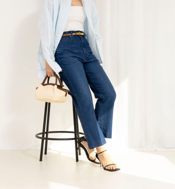 Rie Miller「【RM denim】スリットクロップドハイウエストデニム」|デニム|インディゴブルー