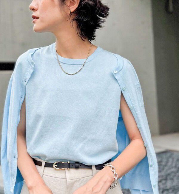 NOLLEY'S sophi「《アンサンブル対応/手洗い可能》綿ポリノースリーブプルオーバーニット」|ニット・セーター|サックス