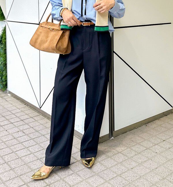 NOLLEY'S「《セットアップ対応》ウォッシャブルウール調セミワイドパンツ」|その他|ネイビー