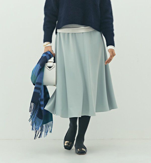 NOLLEY'S「ウォッシャブル2WAYストレッチフレアスカート」|フレア|サックス