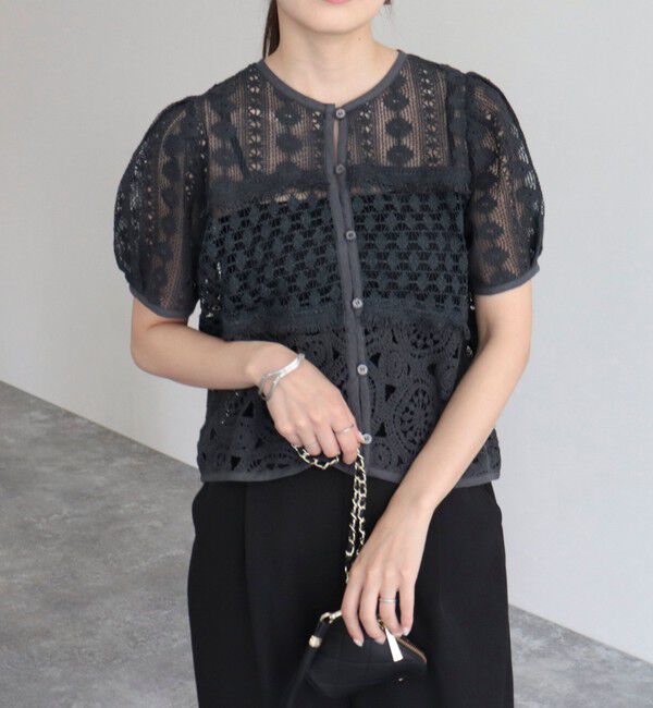 fredy emue「レース切替前開きブラウス」|シャツ・ブラウス|