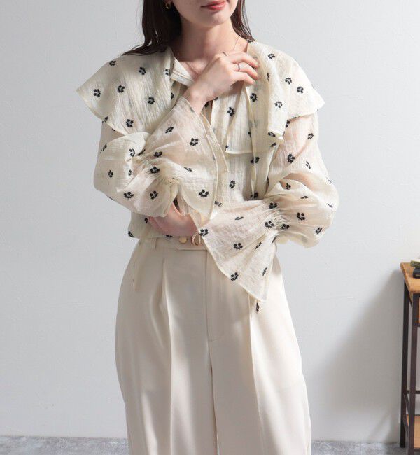 fredy emue「シアー楊柳刺繍ケープブラウス」|シャツ・ブラウス|