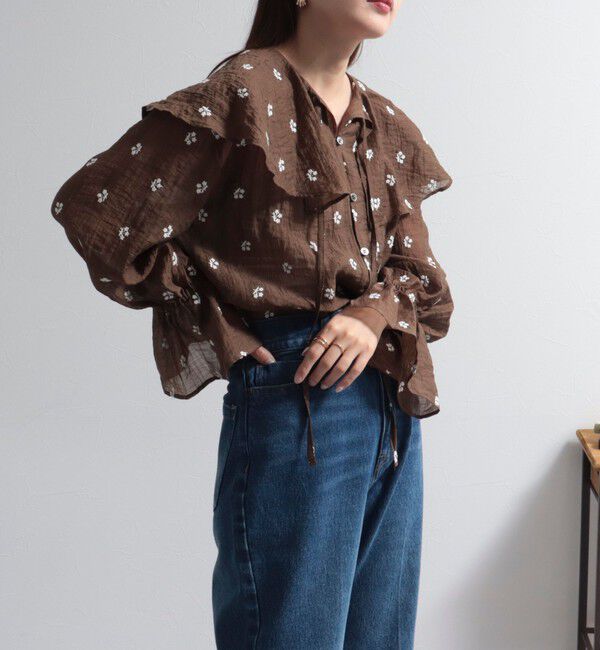 fredy emue「シアー楊柳刺繍ケープブラウス」|シャツ・ブラウス|