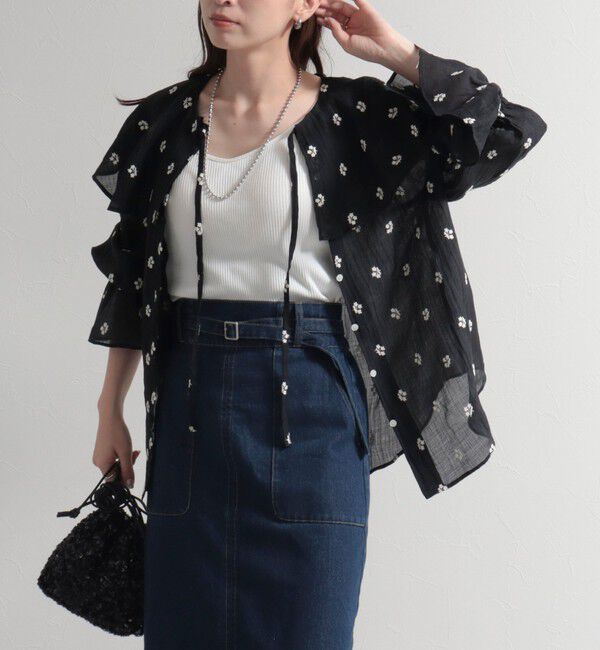 fredy emue「シアー楊柳刺繍ケープブラウス」|シャツ・ブラウス|