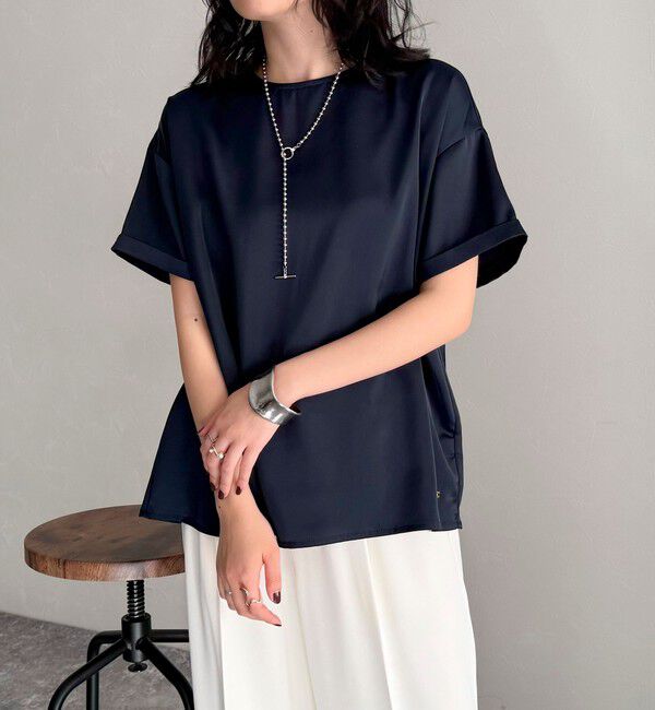fredy emue「【WEB限定カラーあり】サテン半袖Tシャツブラウス」|シャツ・ブラウス|