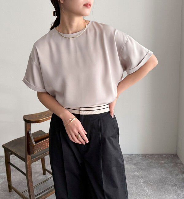 fredy emue「【WEB限定カラーあり】サテン半袖Tシャツブラウス」|シャツ・ブラウス|