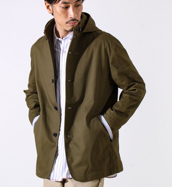 GLOSTER「【GLOSTER定番/ビジカジ対応】コードストライプ スタンドフードブルゾン」|ブルゾン・スタジャン|オリーブ