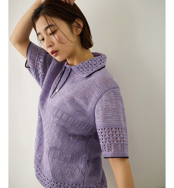 ROPE「【COOHEM(コーヘン)】SUKASHI EMBOSSED KNIT/イージーケア・セットアップ対応」|ニット・セーター|ラベンダー(52)