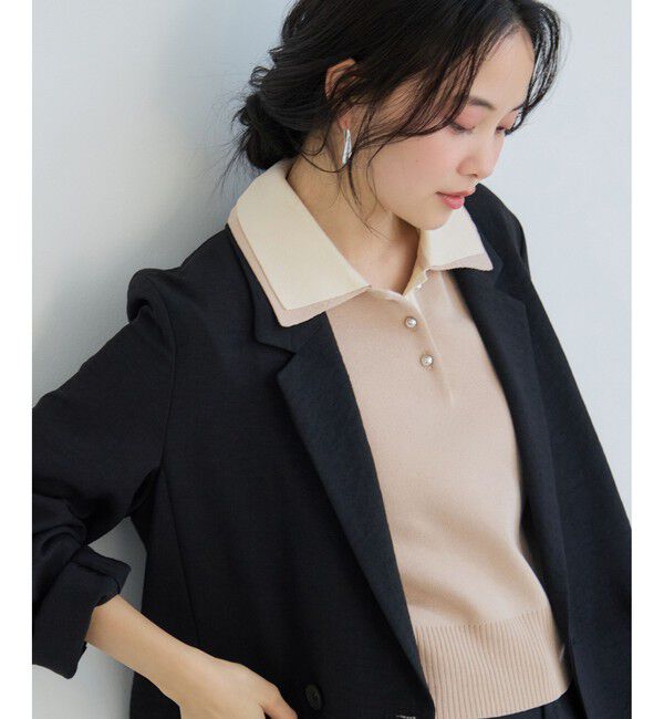 VIS「ダブルカラー半袖ポロニットトップス/イージーケア・WEB限定カラー」|ポロシャツ|