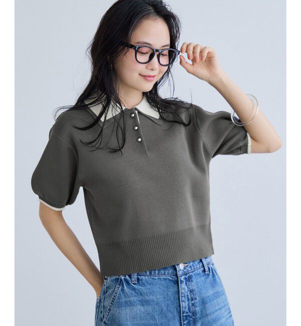 VIS「ダブルカラー半袖ポロニットトップス/イージーケア・WEB限定カラー」|ポロシャツ|