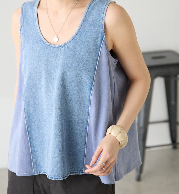  「Q.anosライトオンスデニムフレアタンクトップ」|Tシャツ・カットソー|