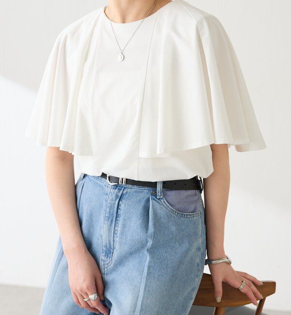  「【接触冷感/二の腕カバー】ケープデザインカットソー」|Tシャツ・カットソー|