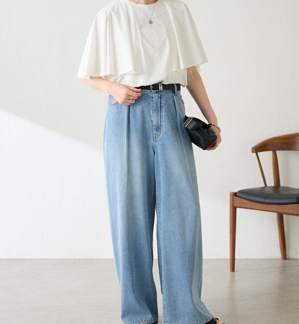  「【接触冷感/二の腕カバー】ケープデザインカットソー」|Tシャツ・カットソー|