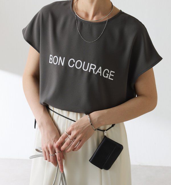  「【さらっとした着心地】ジョーゼットフレンチロゴTシャツ」|Tシャツ・カットソー|チャコールグレー