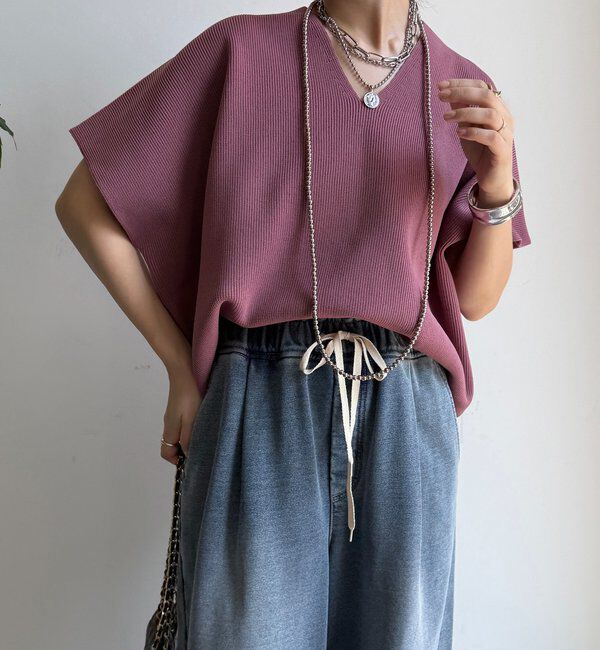  「ストレッチ片畦ベスト」|ニット・セーター|ピンク