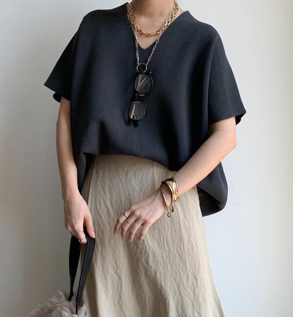  「ストレッチ片畦ベスト」|ニット・セーター|チャコールグレー