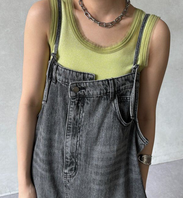  「ラメリブチュールタンク」|Tシャツ・カットソー|ライムグリーン