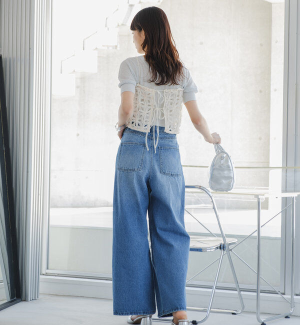  「【3サイズ】デニムタックワイドパンツ」|デニム|