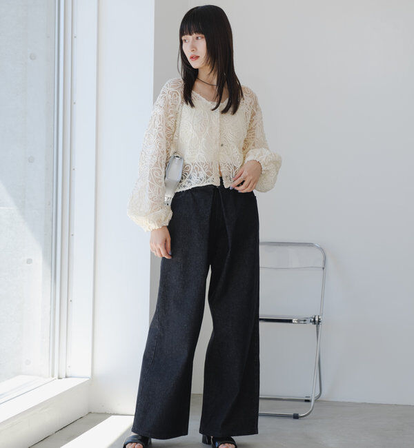  「【3サイズ】デニムタックワイドパンツ」|デニム|