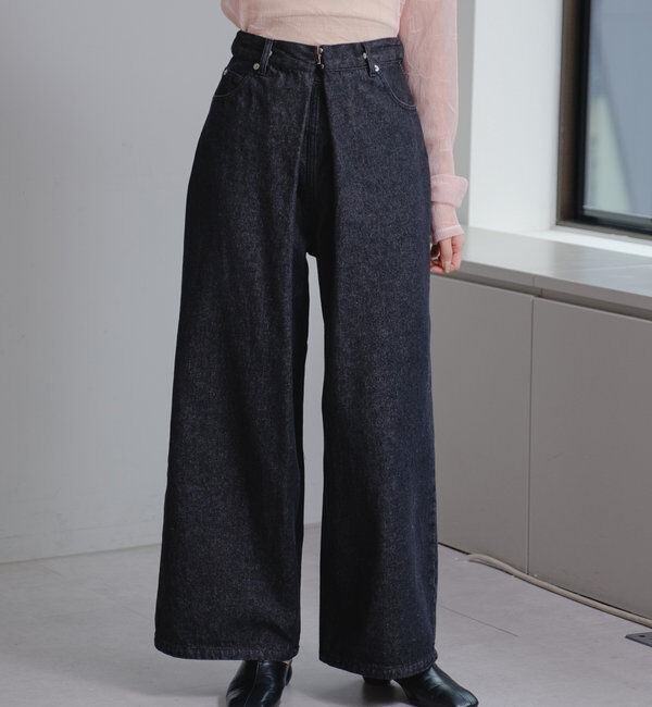 「【3サイズ】デニムタックワイドパンツ」|デニム|