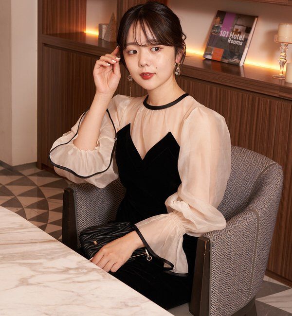  「【結婚式/ドレス/サイズ展開あり】配色シアーベアデザインワンピース」|ドレス|