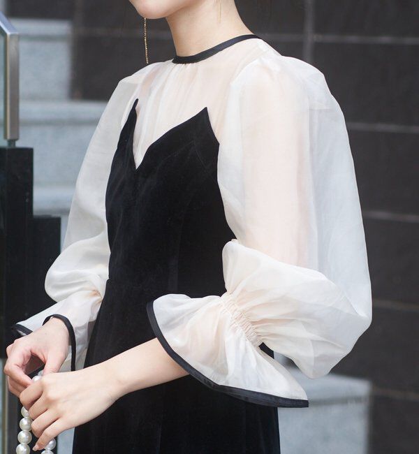  「【結婚式/ドレス/サイズ展開あり】配色シアーベアデザインワンピース」|ドレス|