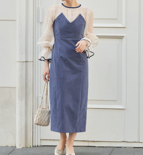  「【結婚式/ドレス/サイズ展開あり】配色シアーベアデザインワンピース」|ドレス|