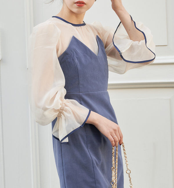  「【結婚式/ドレス/サイズ展開あり】配色シアーベアデザインワンピース」|ドレス|