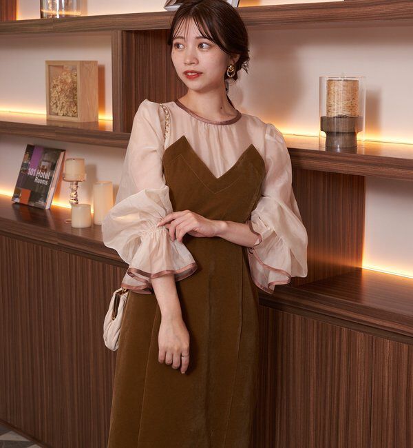  「【結婚式/ドレス/サイズ展開あり】配色シアーベアデザインワンピース」|ドレス|