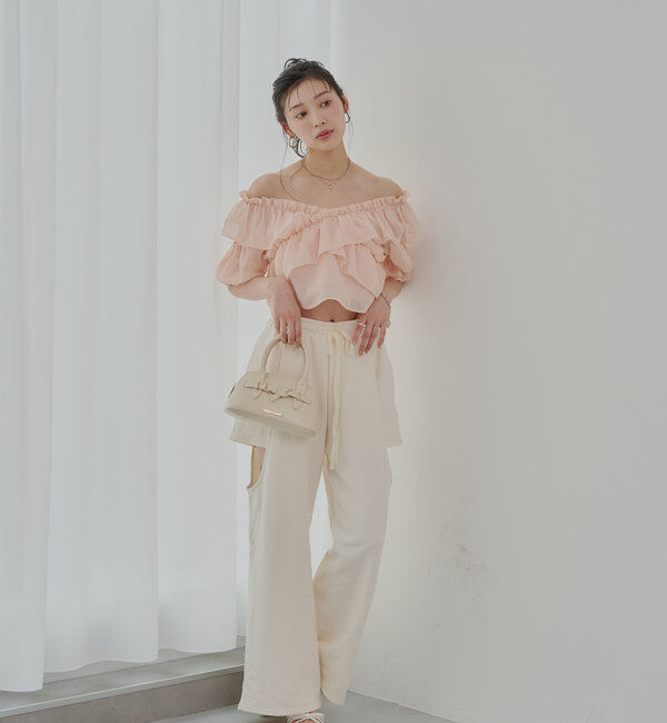  「【5色展開】シアーフラワーショルダースリットフリルブラウス」|シャツ・ブラウス|