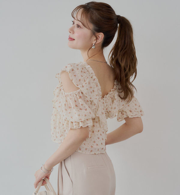  「【5色展開】シアーフラワーショルダースリットフリルブラウス」|シャツ・ブラウス|