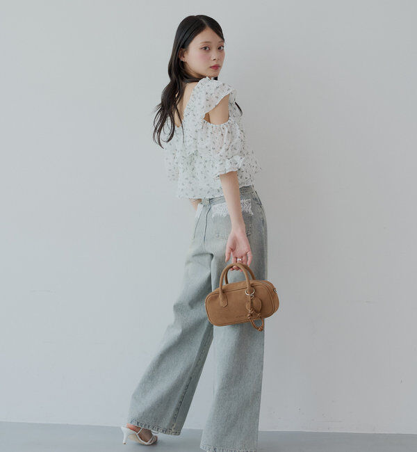  「【5色展開】シアーフラワーショルダースリットフリルブラウス」|シャツ・ブラウス|