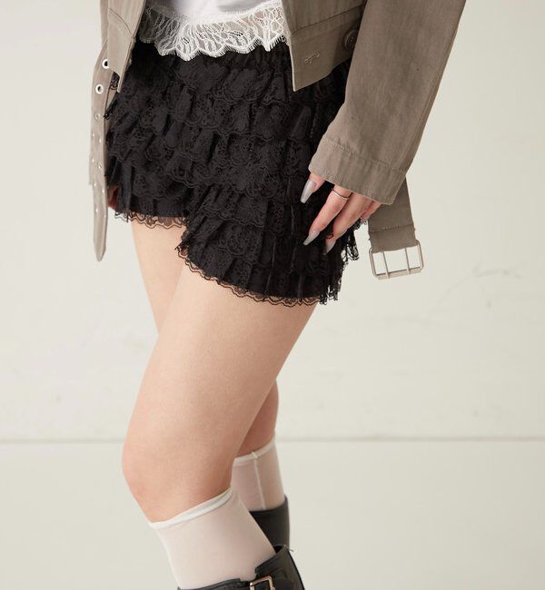  「レースショートパンツ(無地/ドット/チェック/レオパード)」|チノ|