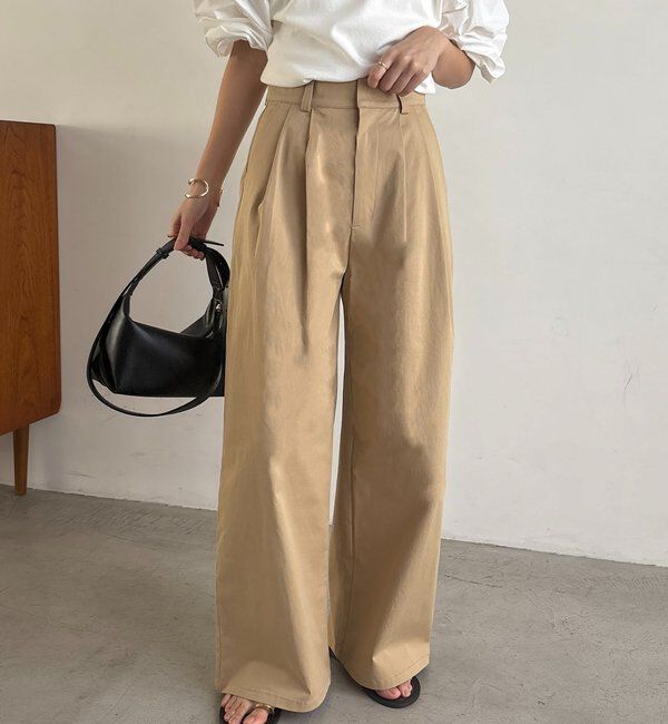  「【腰回りカバー/低身長サイズあり】2タックチノパン」|チノ|ベージュ