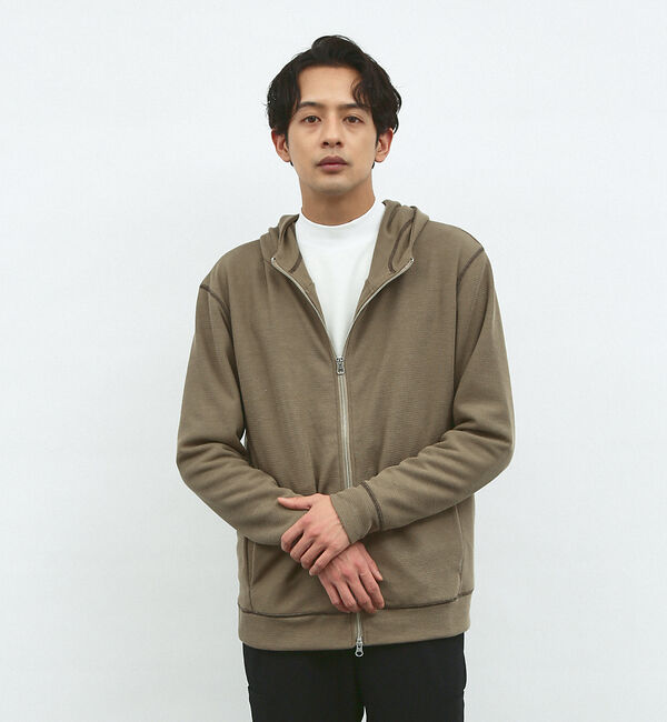 ABAHOUSE「【袖配色ステッチ】ジップアップ パーカー」|パーカー|ベージュ