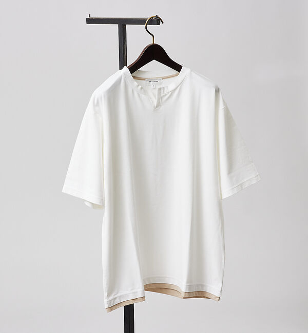 ABAHOUSE「【キーネック】クリアポンチ フェイクレイヤード Tシャツ」|Tシャツ・カットソー|ホワイト