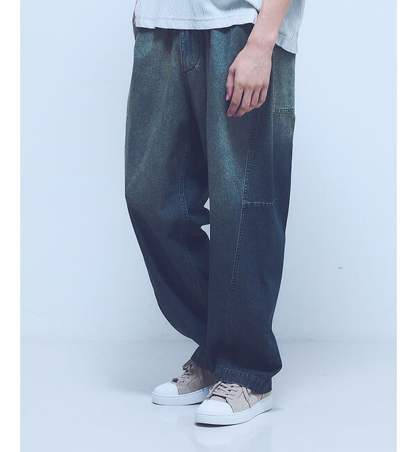 ABAHOUSE「【ヴィンテージ加工】 LIGHT CURVED DENIM /ワイドデニム/ライ」|デニム|ブルー系その他1