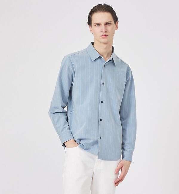 ABAHOUSE「【定番】レギュラーカラーストライプシャツ」|シャツ・ブラウス|エメラルドグリーン