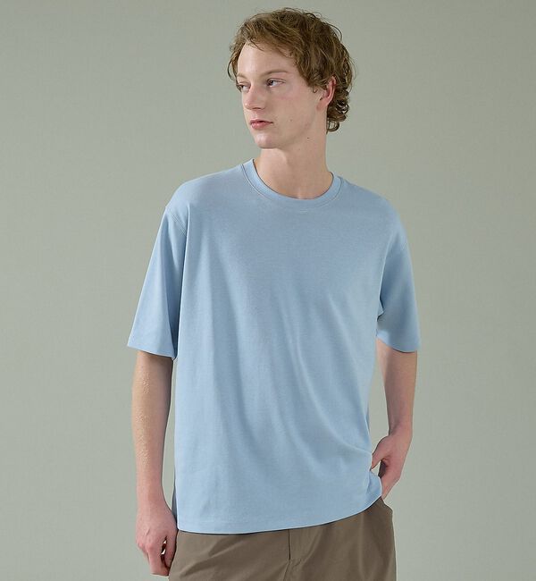 ABAHOUSE「【リバーシブルカラー】ライトポンチ 半袖Tシャツ / リラックスフィット【予約】」|Tシャツ・カットソー|サックスブルー