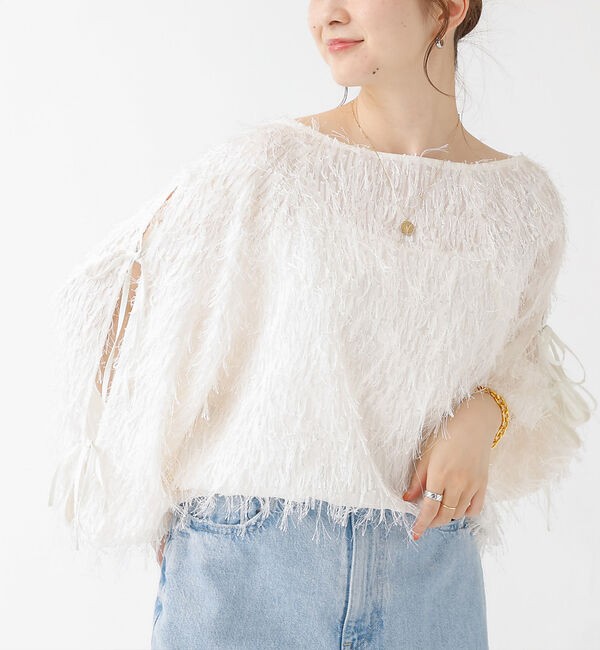 Rouge vif「フェザージャガードスリーブリボンブラウス」|シャツ・ブラウス|オフホワイト