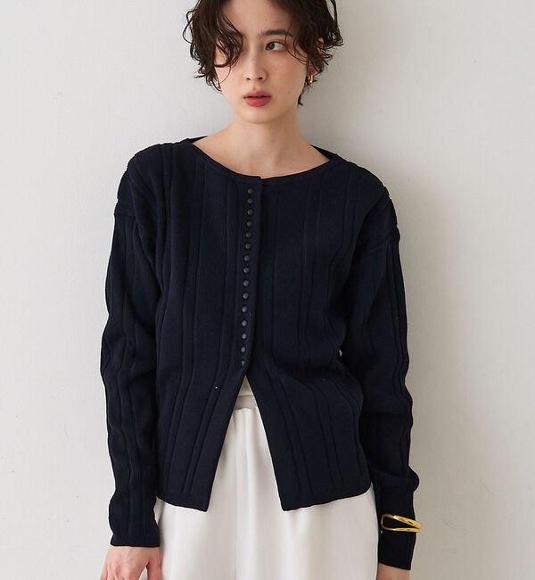 Rouge vif「ストライプ組織2WAYニット /カーディガン」|ニット・セーター|ネイビー